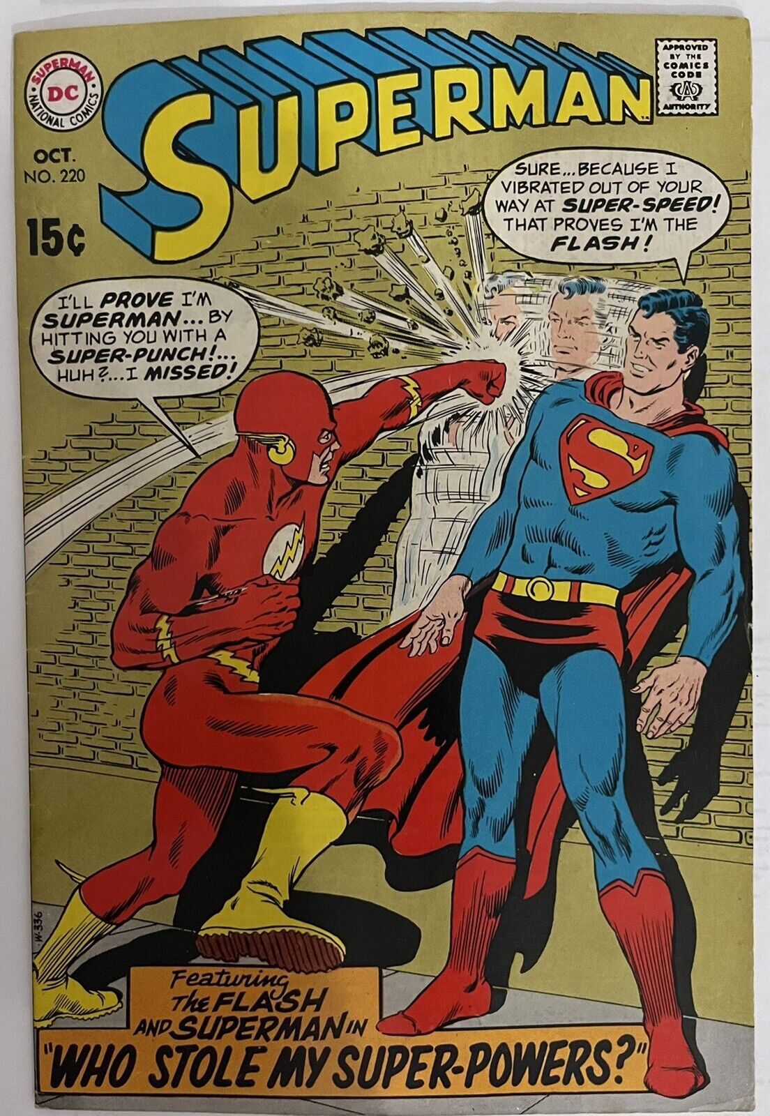 Superman #220 - Oct 1969, Powers Swapped Flash Appearance, High Grade