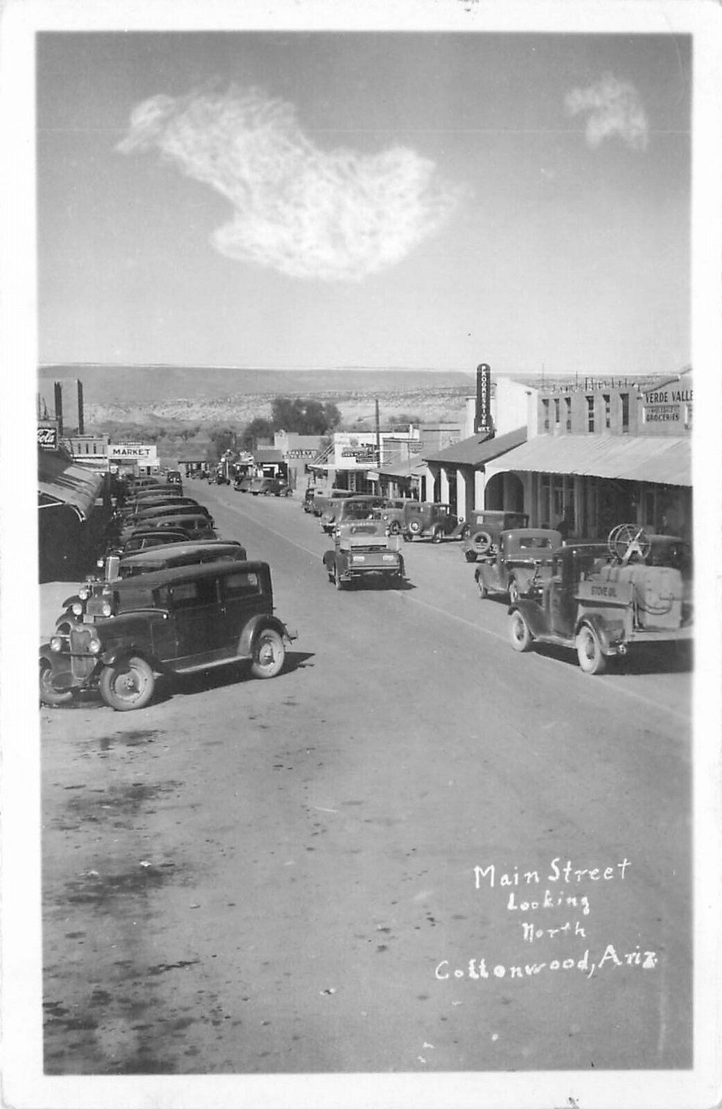 Postcard RPPC 1920s Arizona Cottonwood Yavapai Street Scene autos AZ24-3727