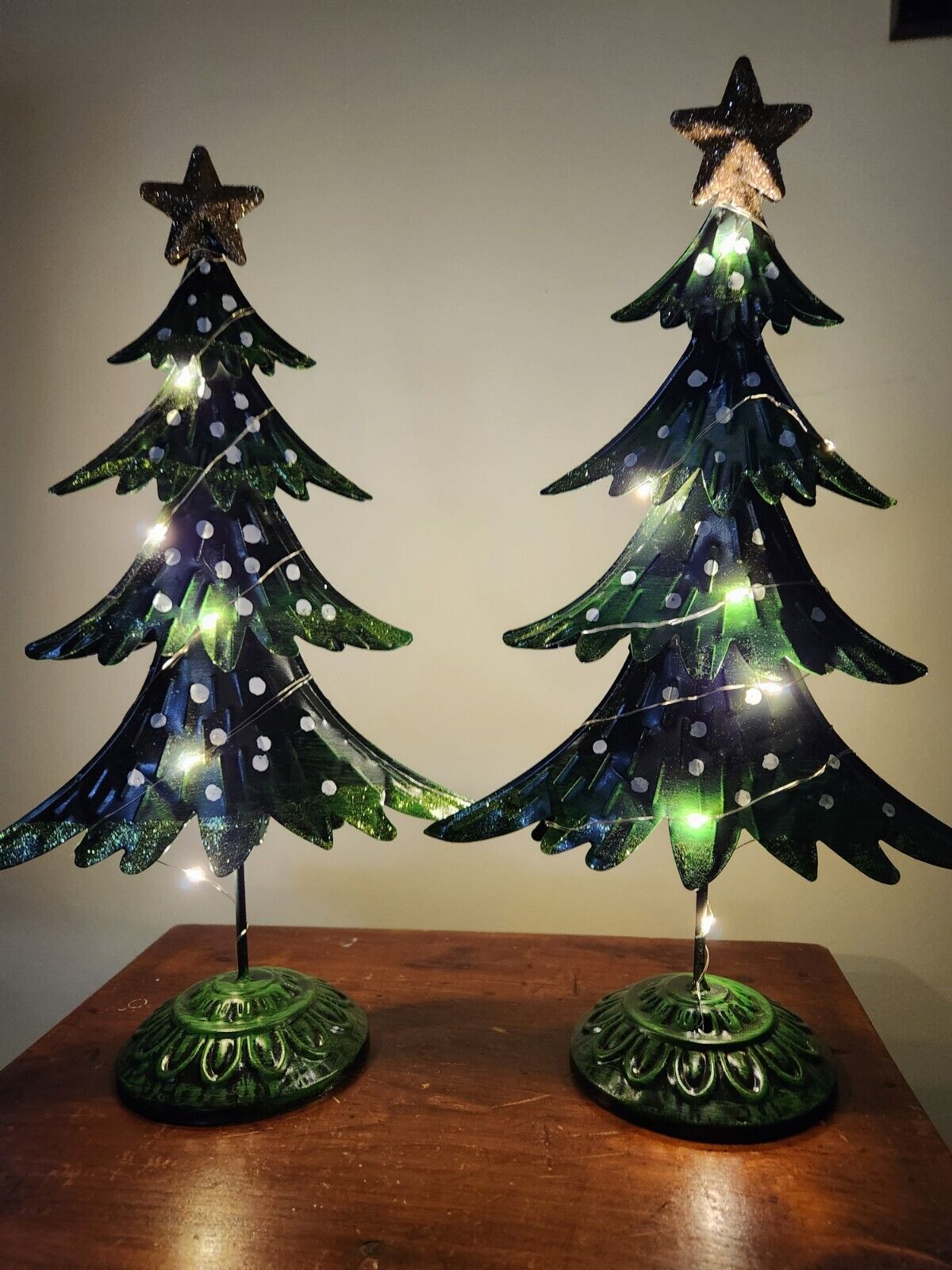 Pair of Lighted Metal Christmas Trees--Battery Operated
