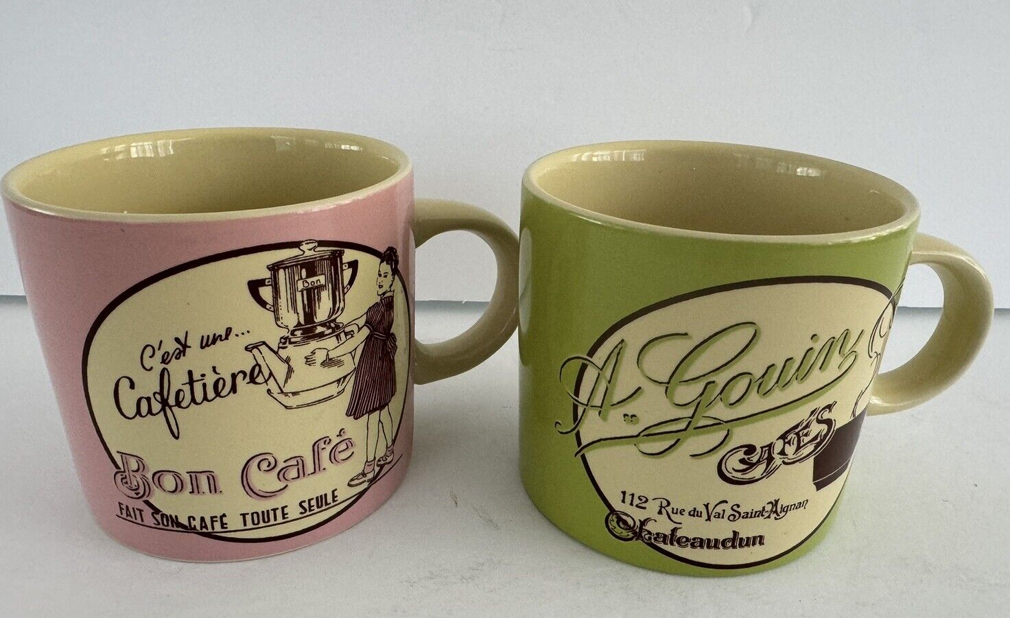 Cafe Paris Coffee Tea Mugs by Rosanna Retro French-Themed Set Of 2 Pink Green