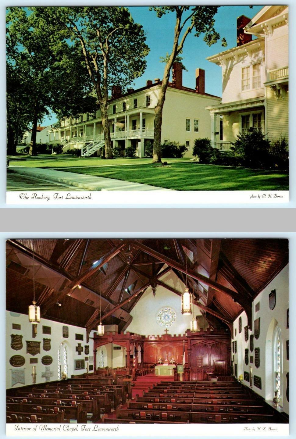 2 Postcards FORT LEAVENWORTH, KS ~ The Rookery, Chapel Interior c1970s-  4\