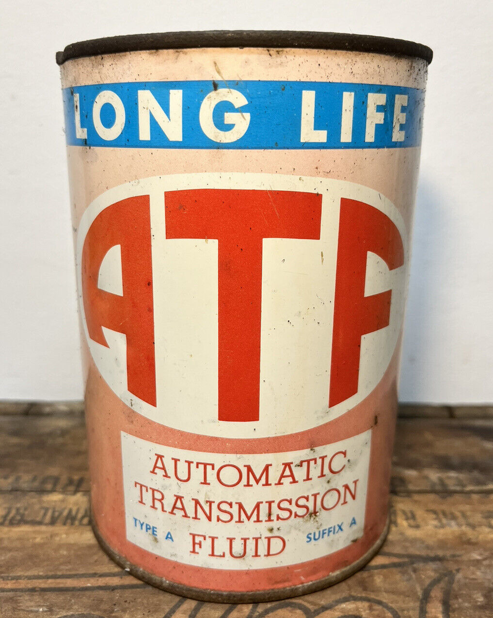 Vtg Long Life ATF Auto Trans Fluid 1 Quart Oil Can Full Tin Victor Oil Detroit