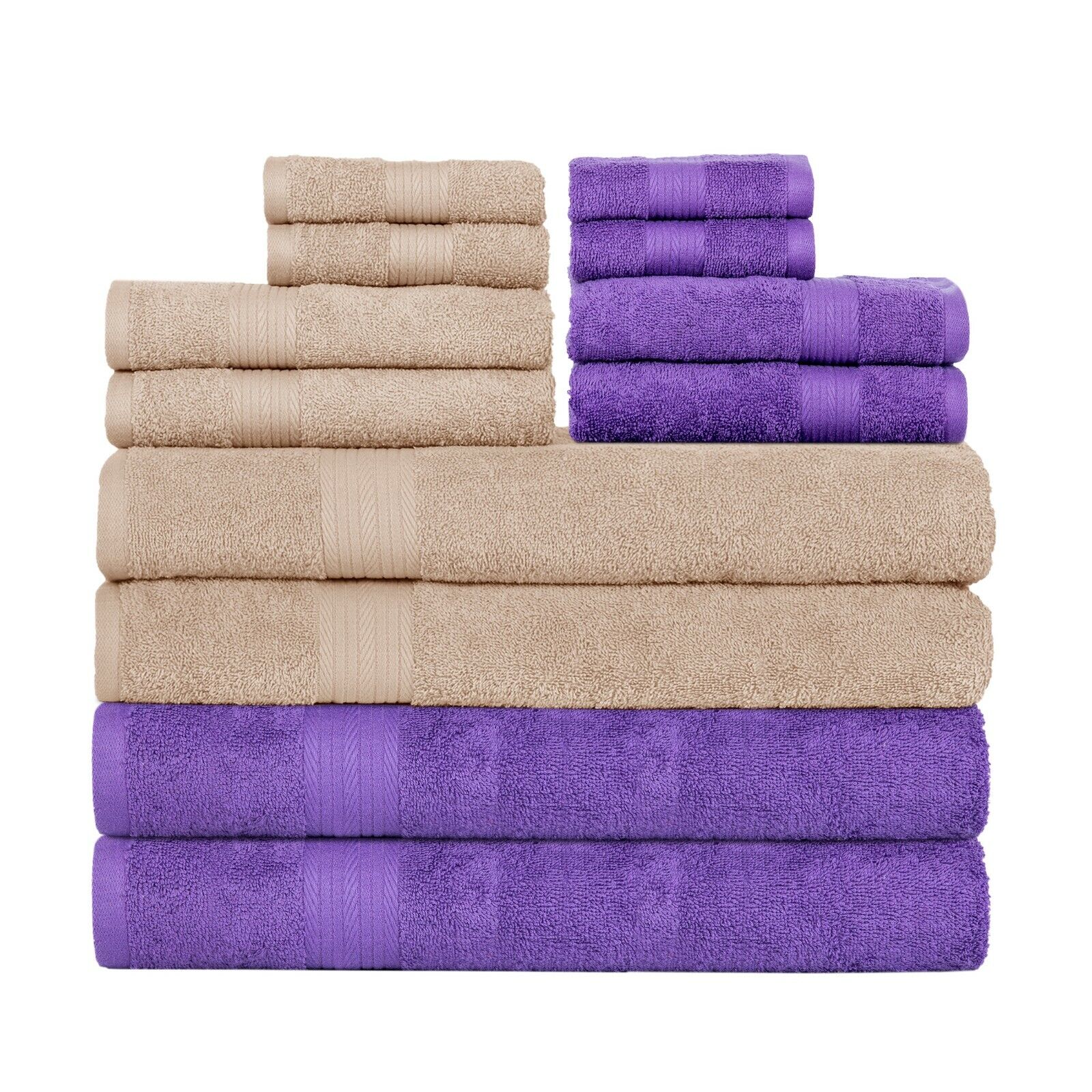 Ample Decor Bathroom Towel Set of 12 Assorted Colors Ultra Absorbent 100% Cotton