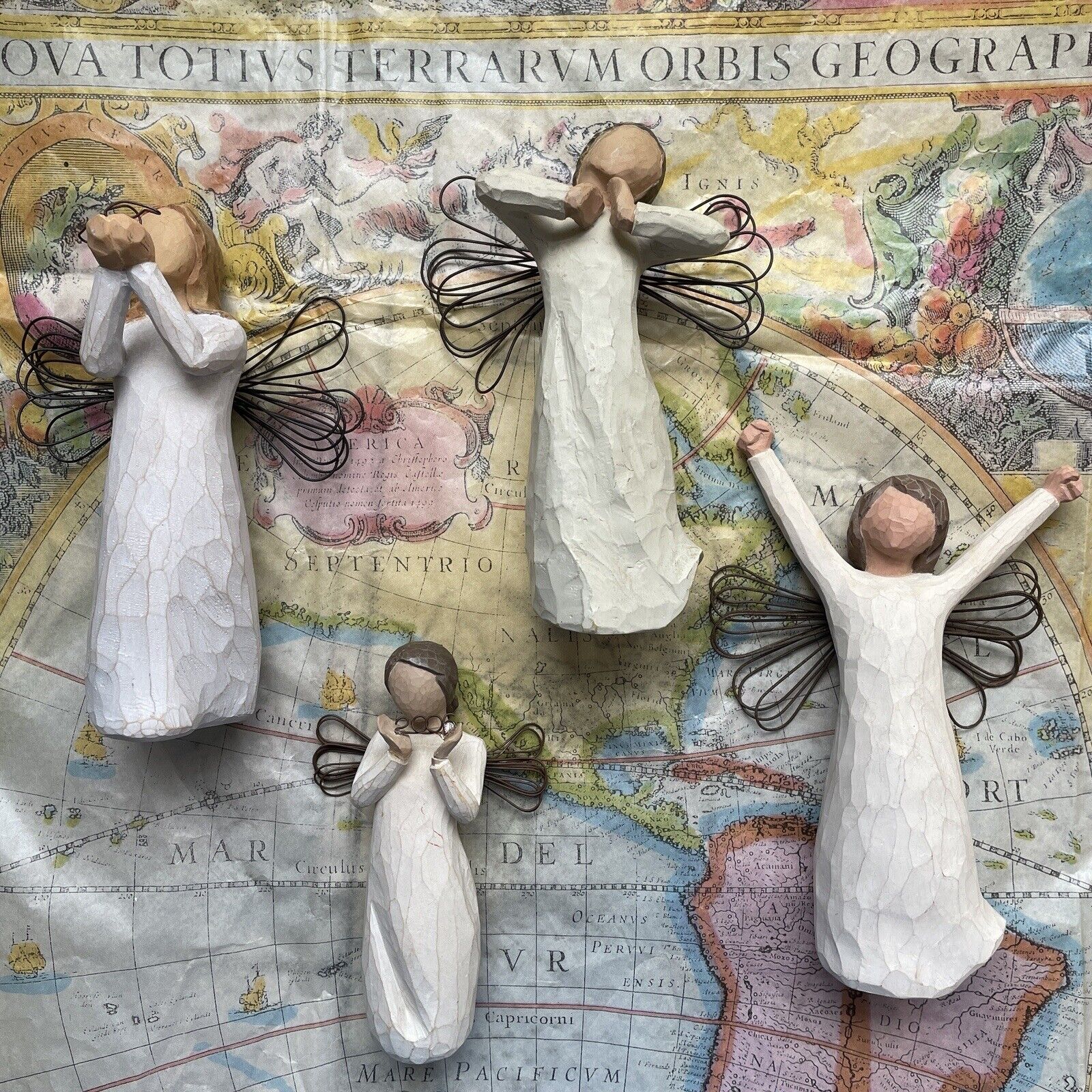 Lot of 4 Demdaco Willow Tree Figurines Angels: Happiness() Courage 2006 Freedom