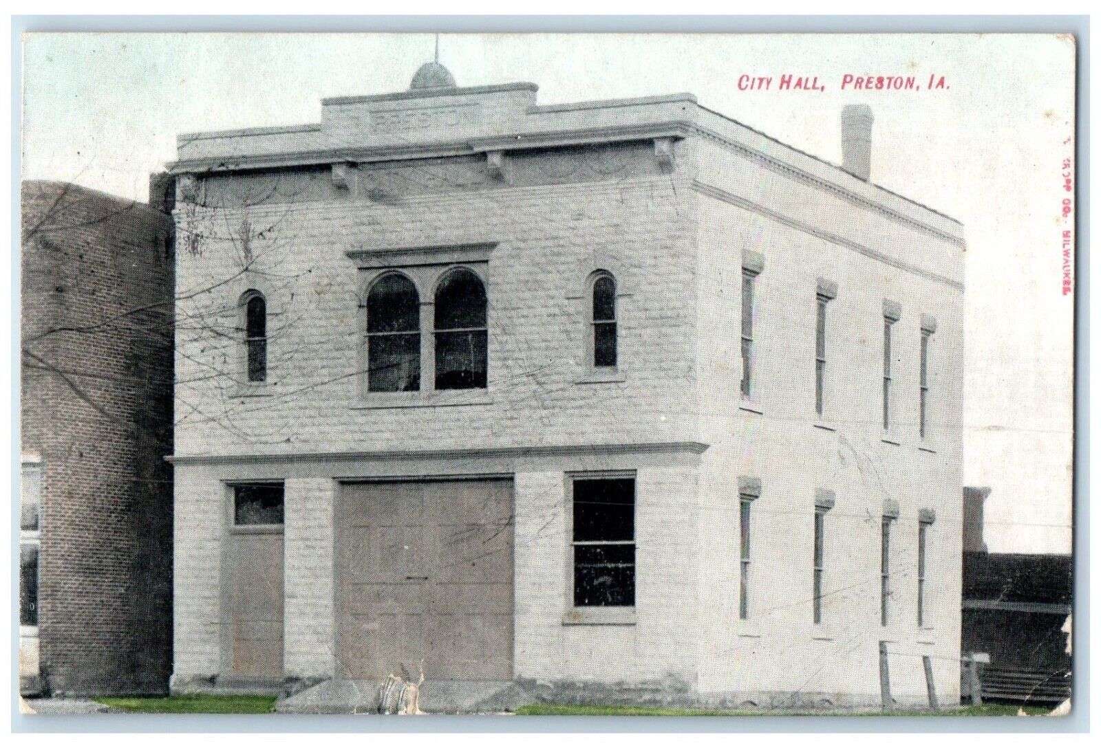 1911 Front View Entrance City Hall Building Preston Iowa Posted Vintage Postcard