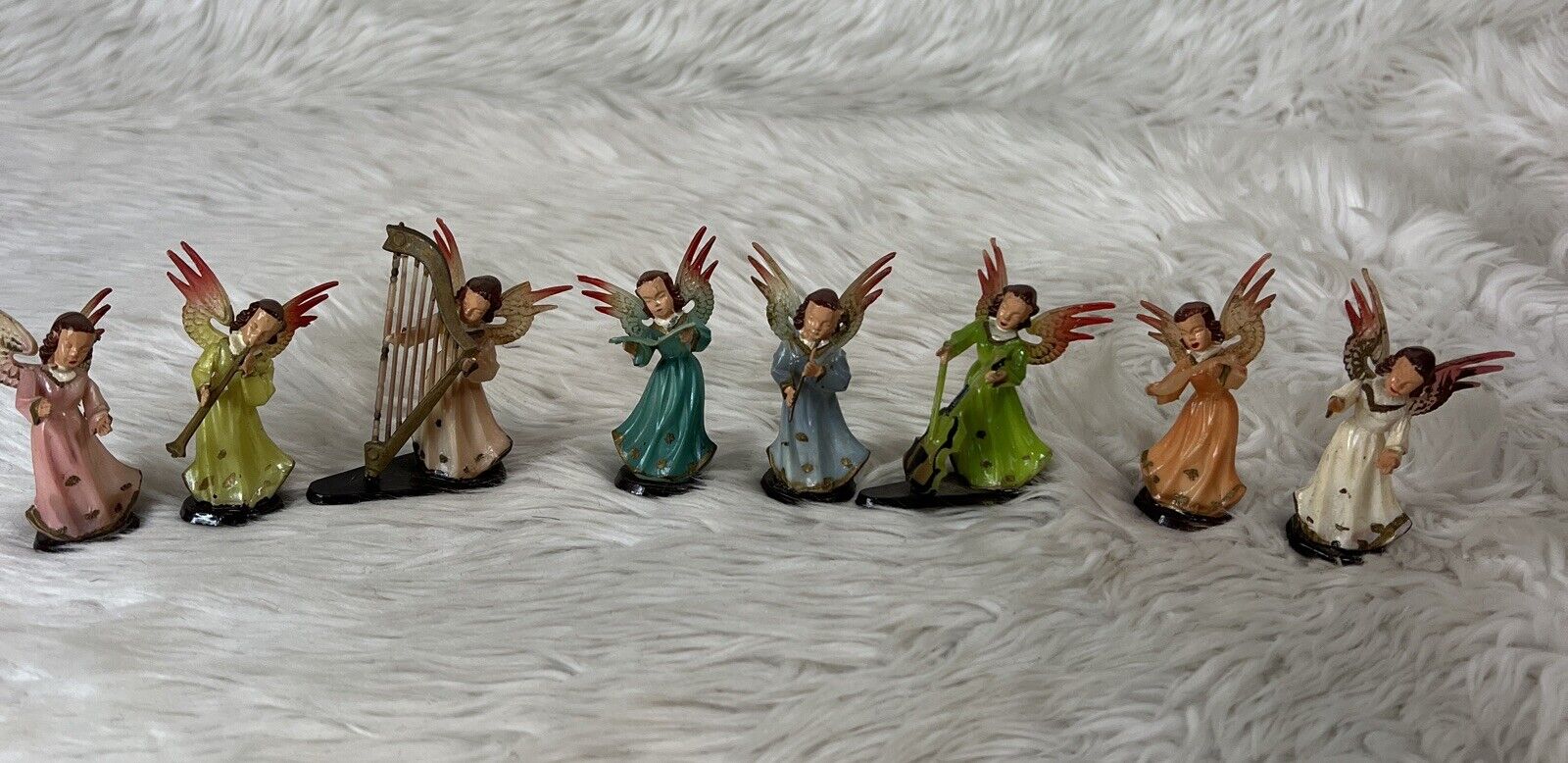 Vintage Plastic Choir Orchestra 2”  Angels figure ornaments Hong Kong Lot 8