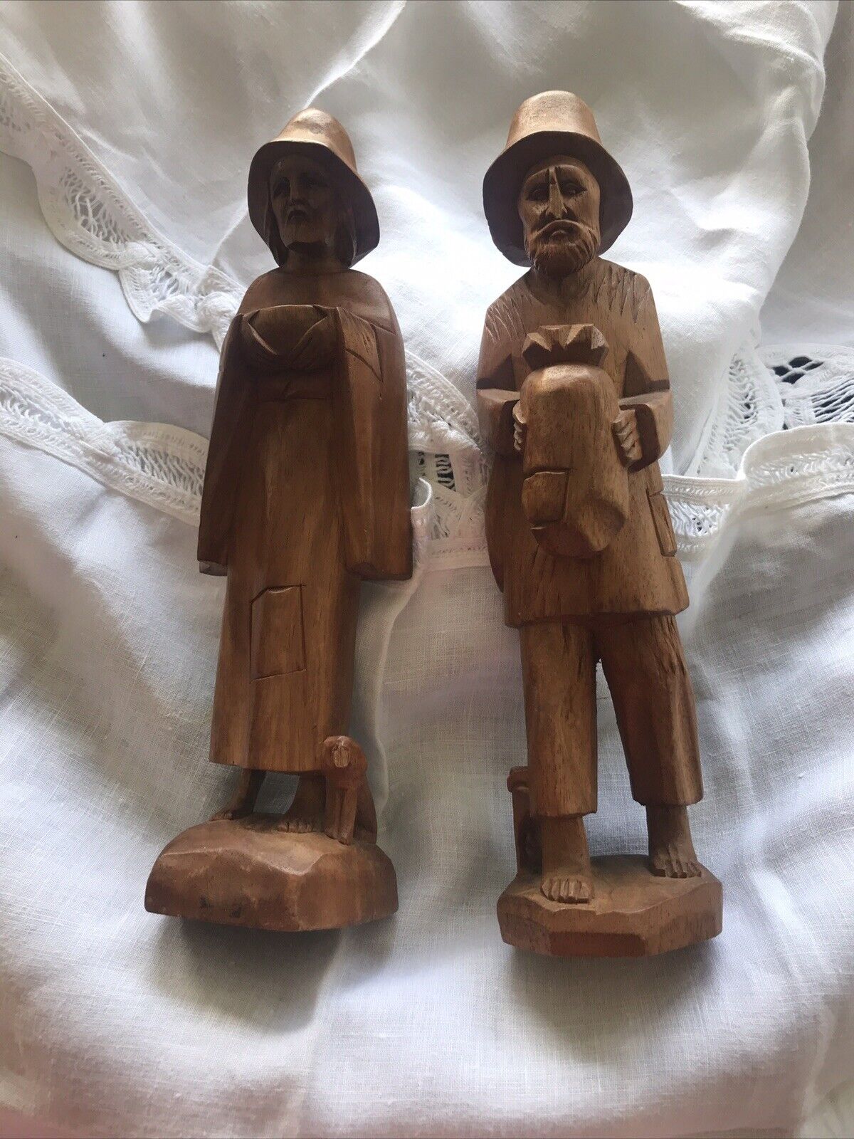 2 Hand Carved Wooden Men Figure from Ecuador 7.5 In Height