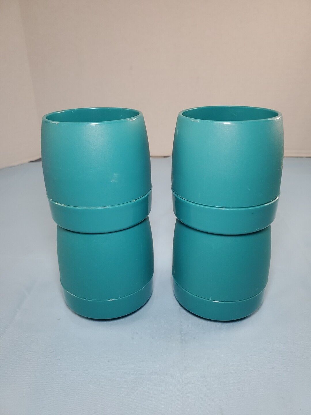 4 Vintage Dinex Insulated Camping Cup #1197 Teal Plastic Mugs / Cups made in USA