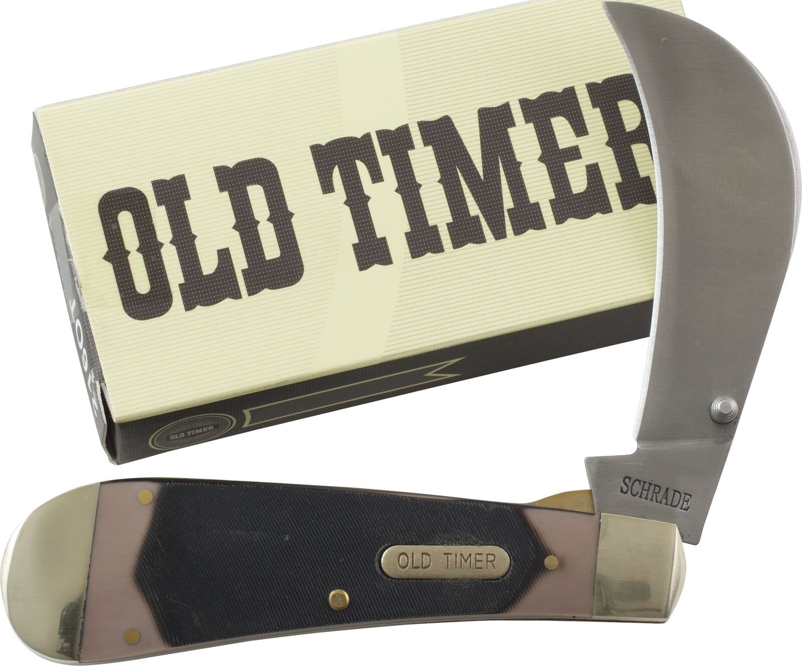 Schrade Old Timer Hawkbill Pruner Pocket Knife SCH216OT Brown Sawcut Delrin