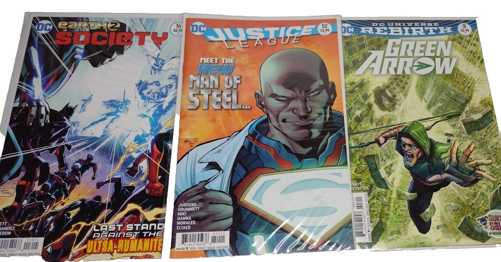 Lot Of 3 DC Comics: Justice League Superman 52 Green Arrow 3 &Earth 2 Society 16