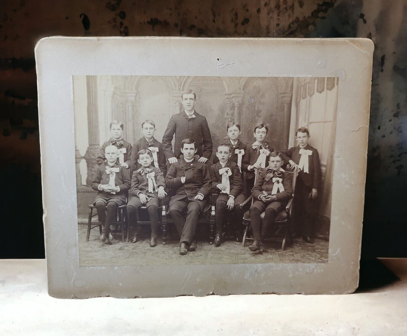 Circa 1890s Cabinet Card  Boys School Students Teachers Class Photo 8x10\