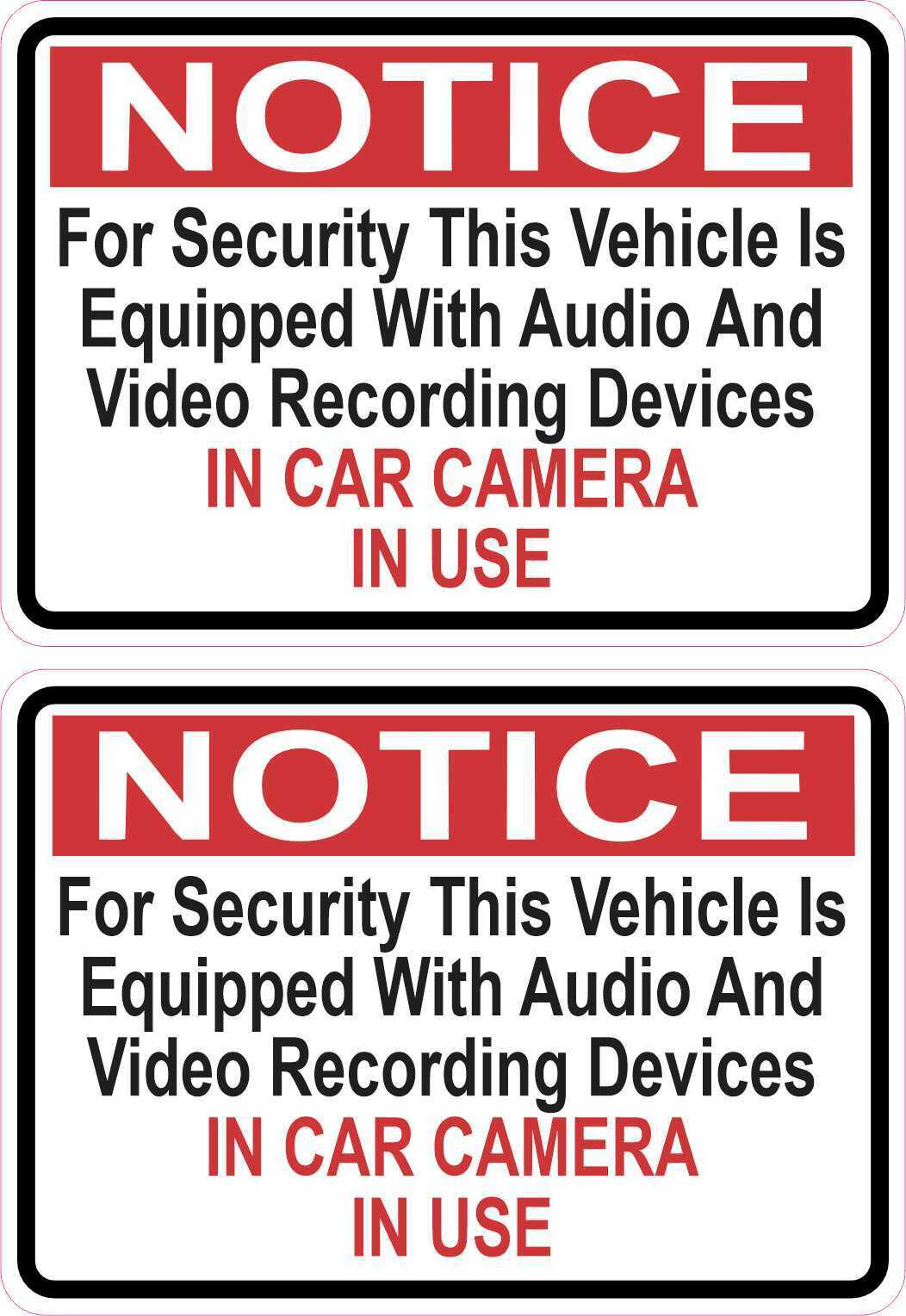 3.5in x 2.5in Notice in Car Camera in Use Vinyl Stickers Truck Vehicle Decal