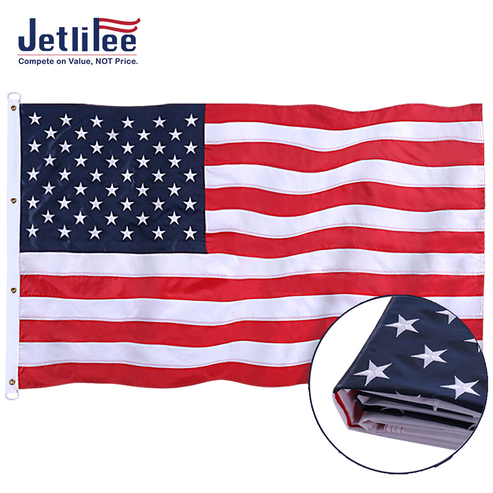 Jetlifee American Flag 8x12 ft 210D UV Protected Embroidered Stars US USA Flag