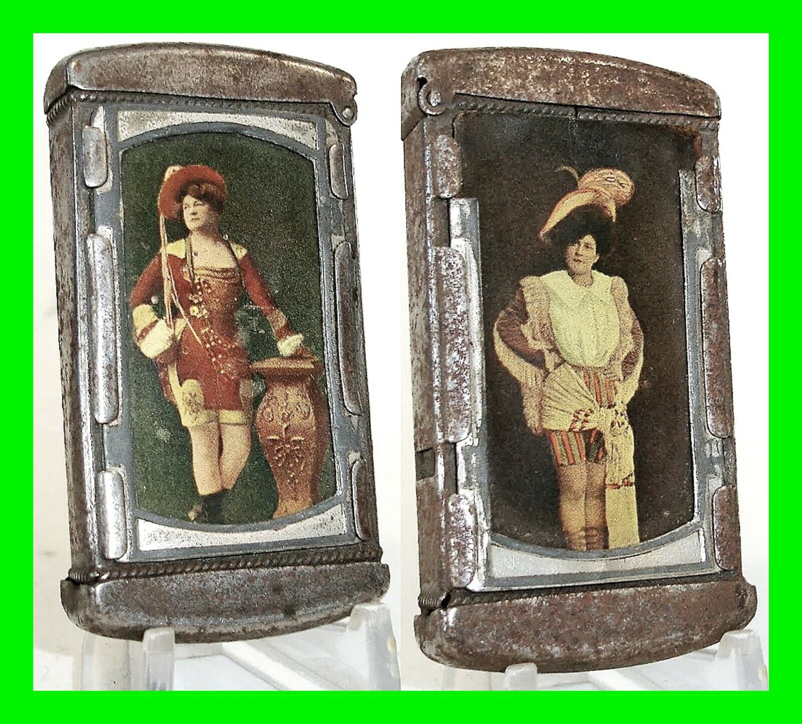Antique Victorian Double Sided Match Safe Image Of Woman In Risque Dress Outfits