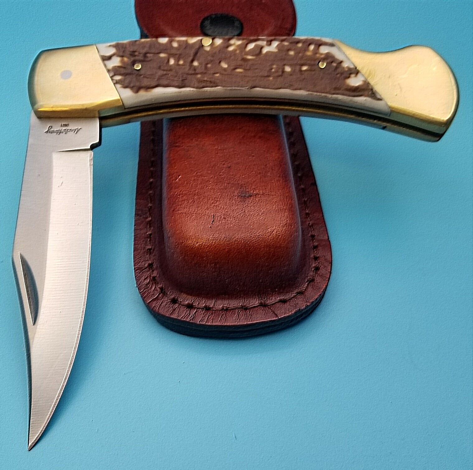 Schrade Papa Bear Pocket Knife Folding Blade Staglon Handle Uncle Henry W Sheath