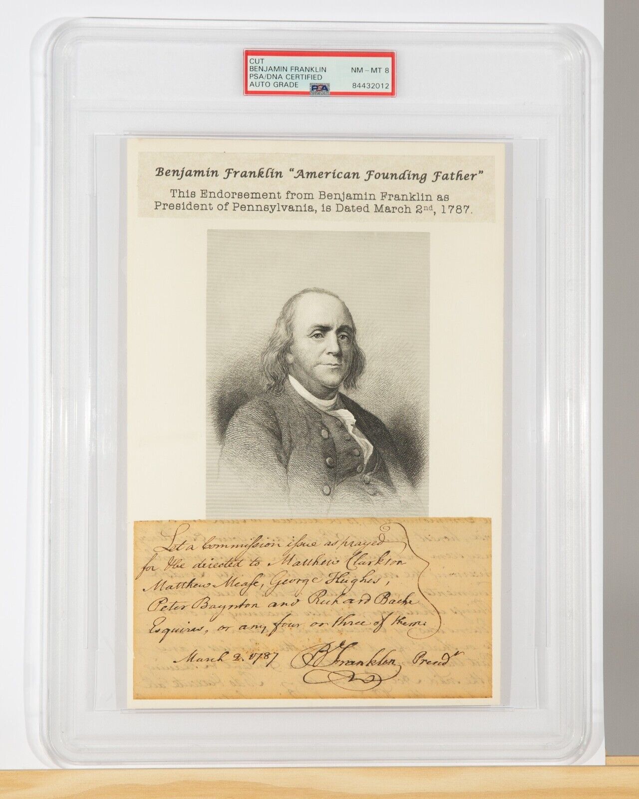 Benjamin Franklin Signed Document before Constitutional Convention of 1787 PSA