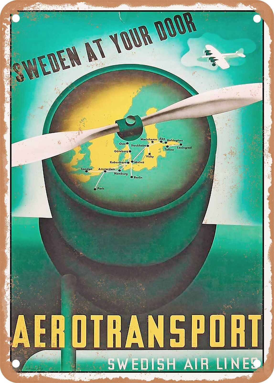 METAL SIGN - 1948 Sweden at Your Door Aerotransport Swedish Air Lines Vintage Ad