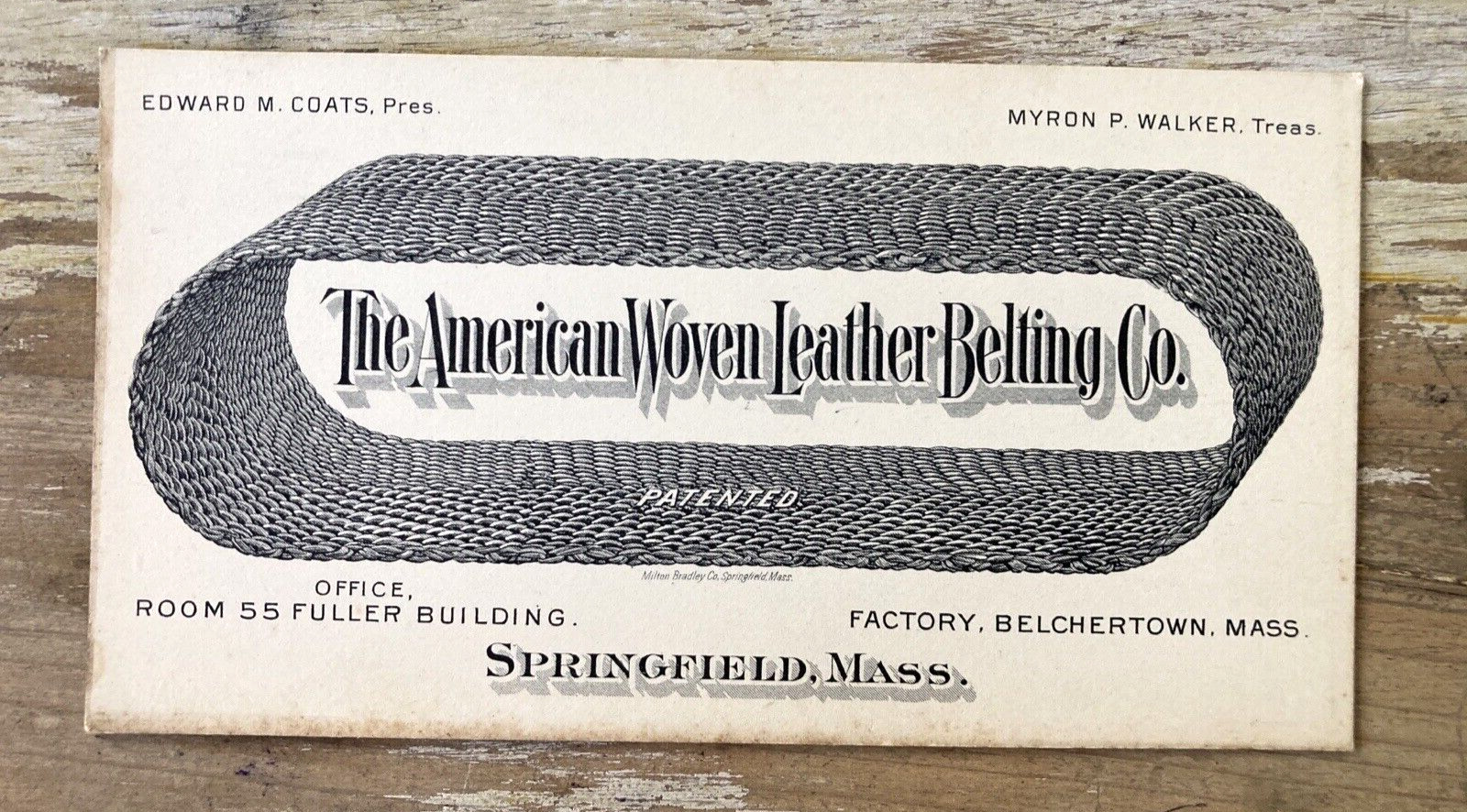 Antique ephemera paper business card American Woven Leather Belting Co 1880's