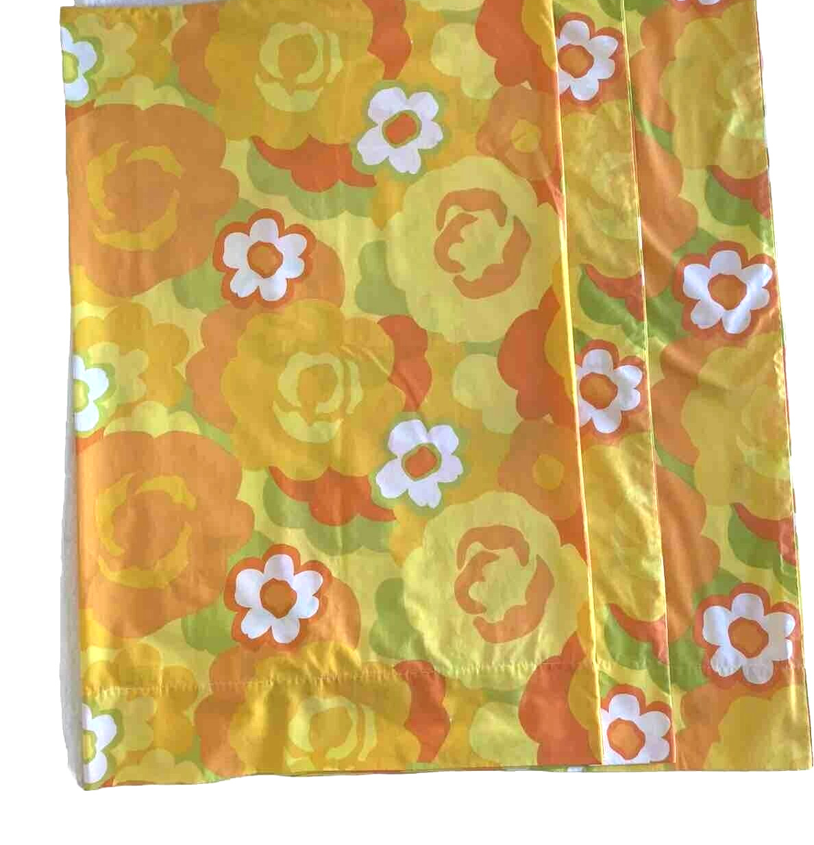 Vintage King pillowcase Set of 3 flower  orange hippie Wamsutta Made In USA