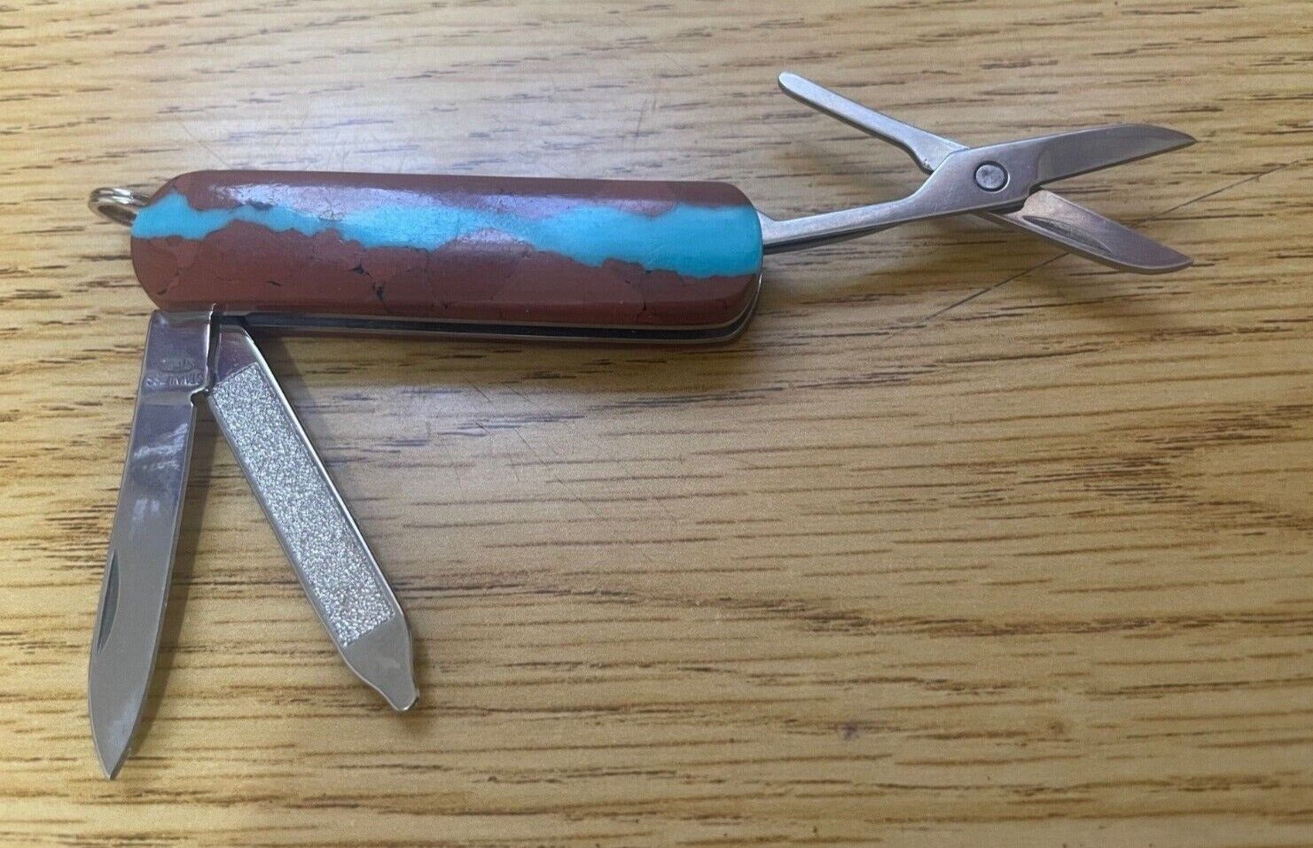 Turquoise Three Blade Pocket Knife, Scissors, File and Knife Southwestern Style