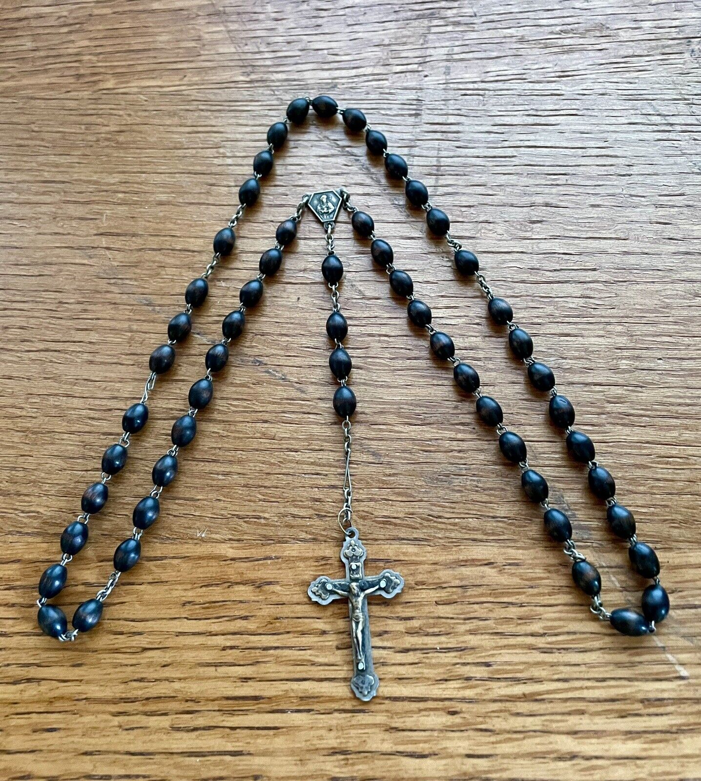 Vintage French Wooden Beaded Catholic Rosary