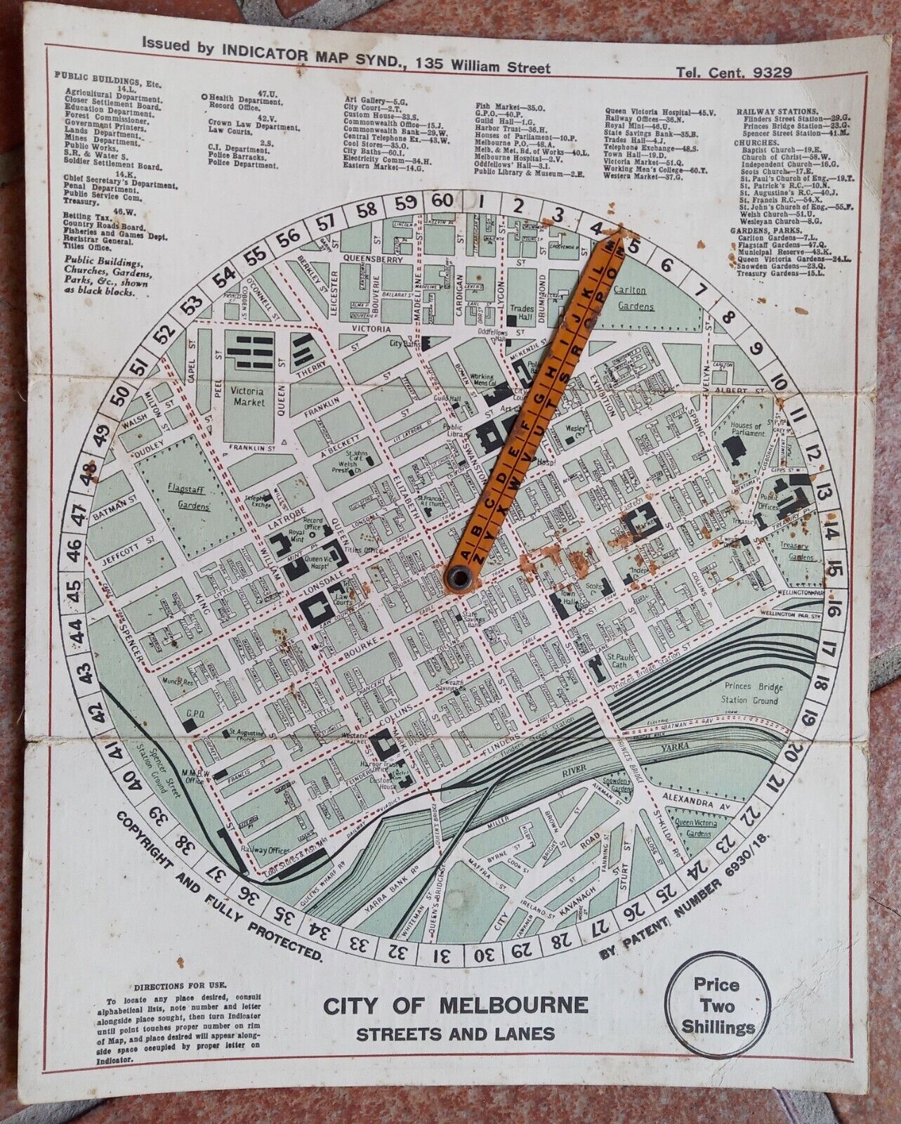 c.1925 The Indicator Map Melbourne Australia Rare Tourist Street Road Guide Map