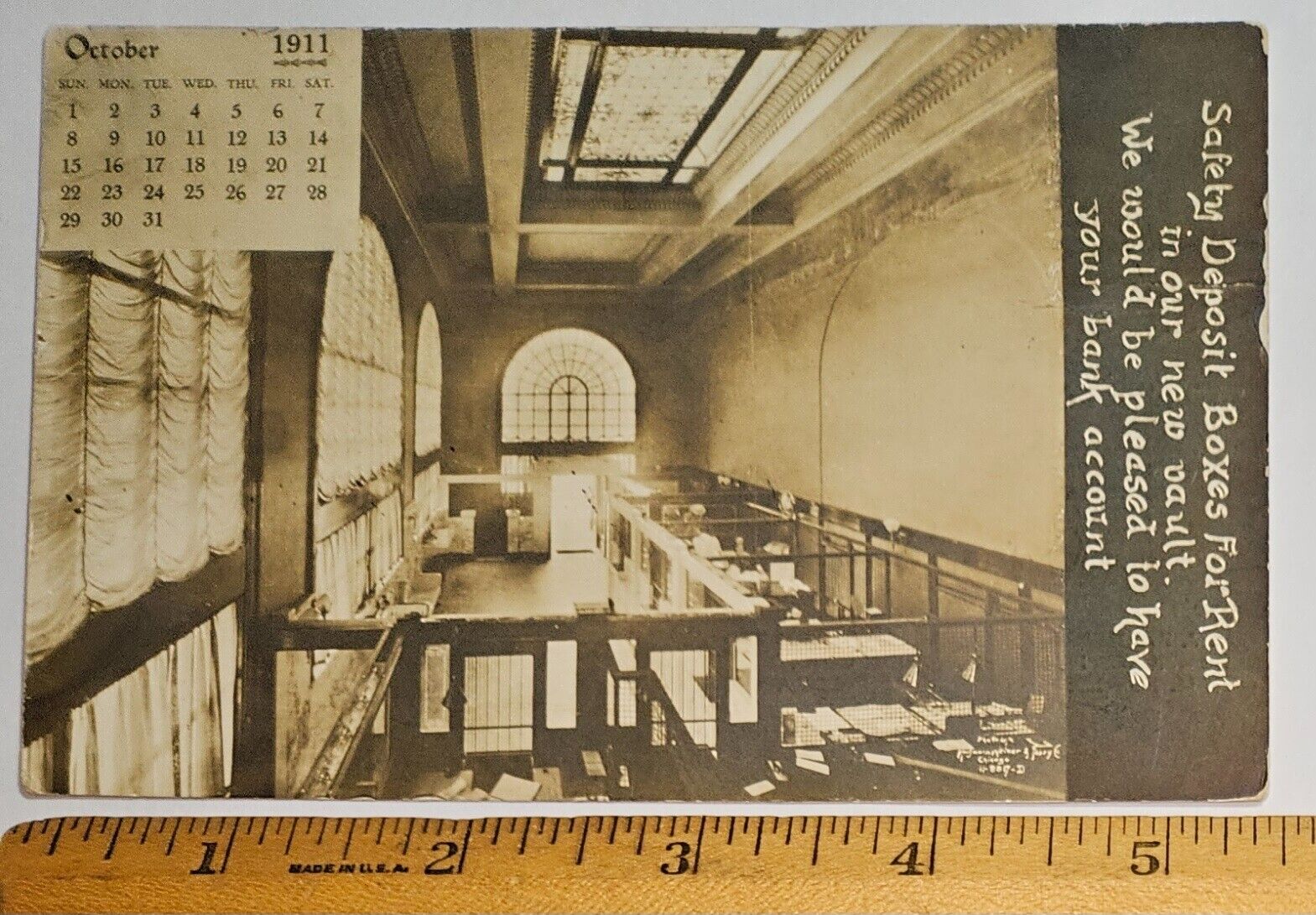 Vintage 1911 Danville, Illinois RPPC/Real Photo Postcard PALMER BANK INTERIOR(A)