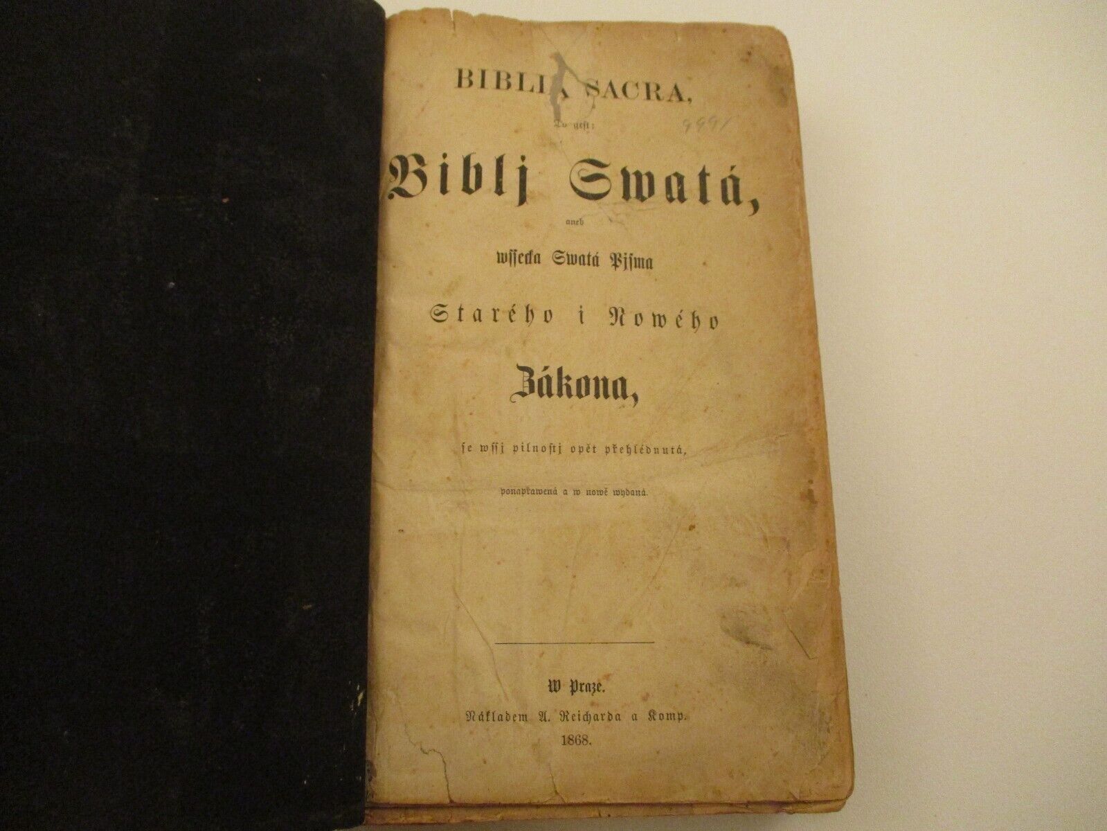 Antique 1868 Bohemia Kingdom Czech Family Holy Bible Prague Religious Book