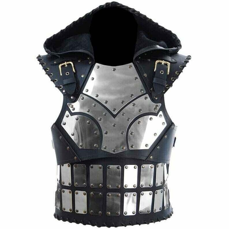 Medieval Blackened Steel LARP Armor Cuirass Chest & Back With Pair of HLP GIFTED