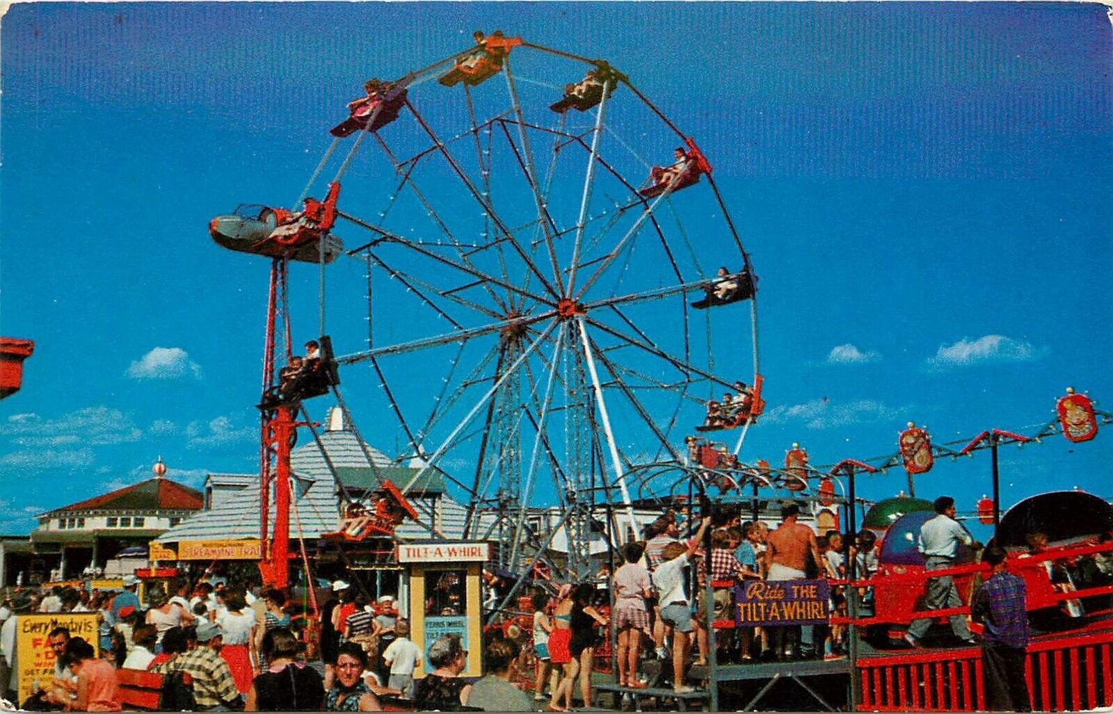 Postcard 1960s Maine Orchard Beach Amusement Ferris Wheel Tichnor ME24-1910