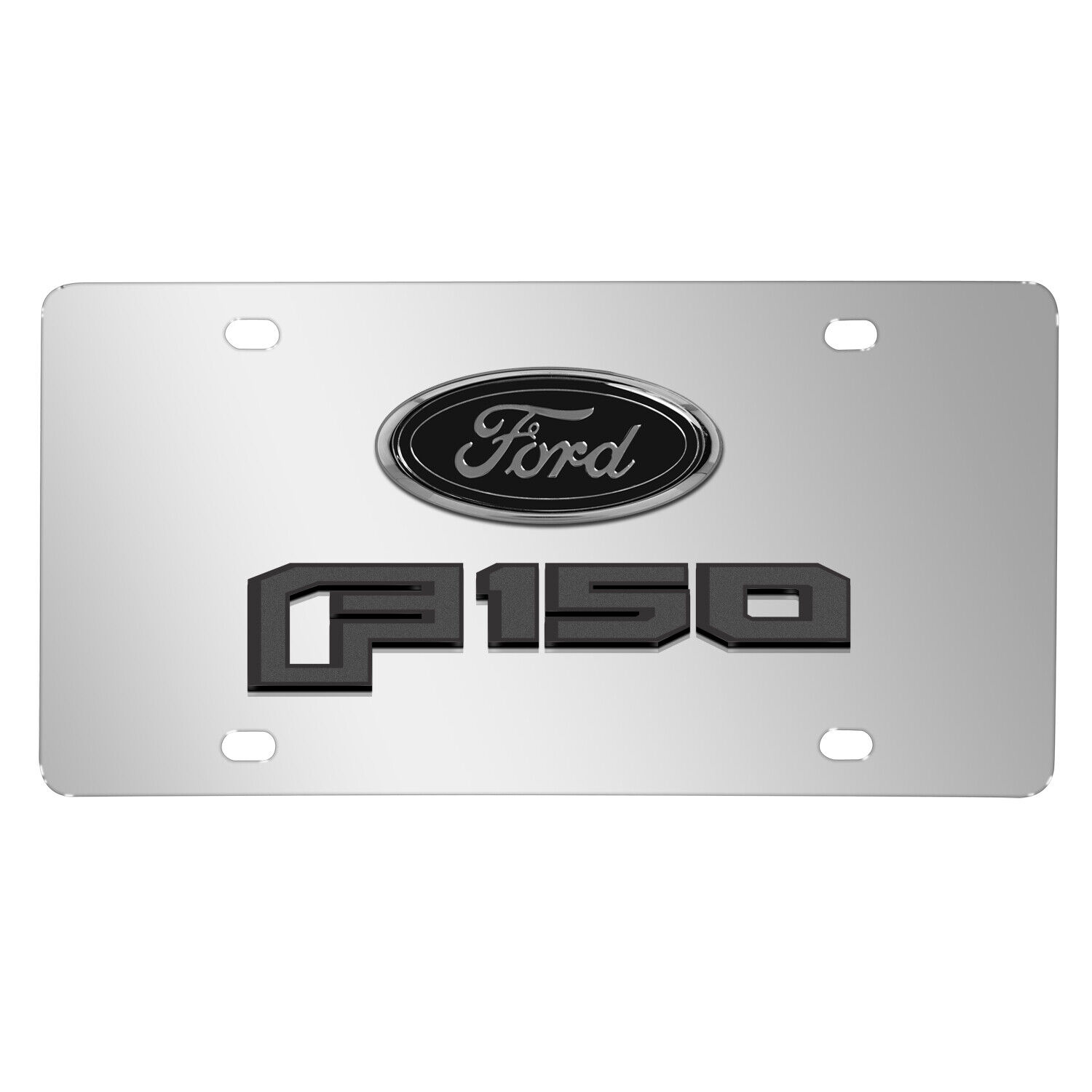 Ford F-150 3D Dark Gray Logo on Chrome Stainless Steel License Plate