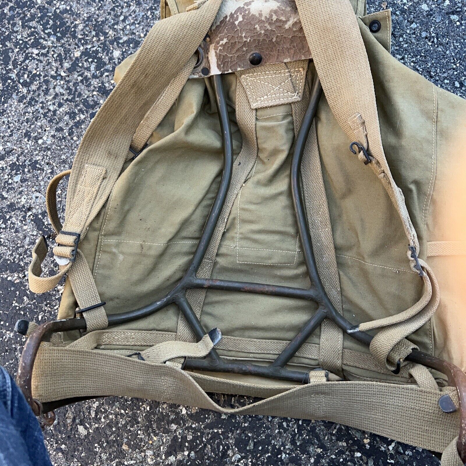 VTG 1942 WWII US ARMY MEESE? OD Canvas Metal Frame Backpack Rucksack Bag USA 