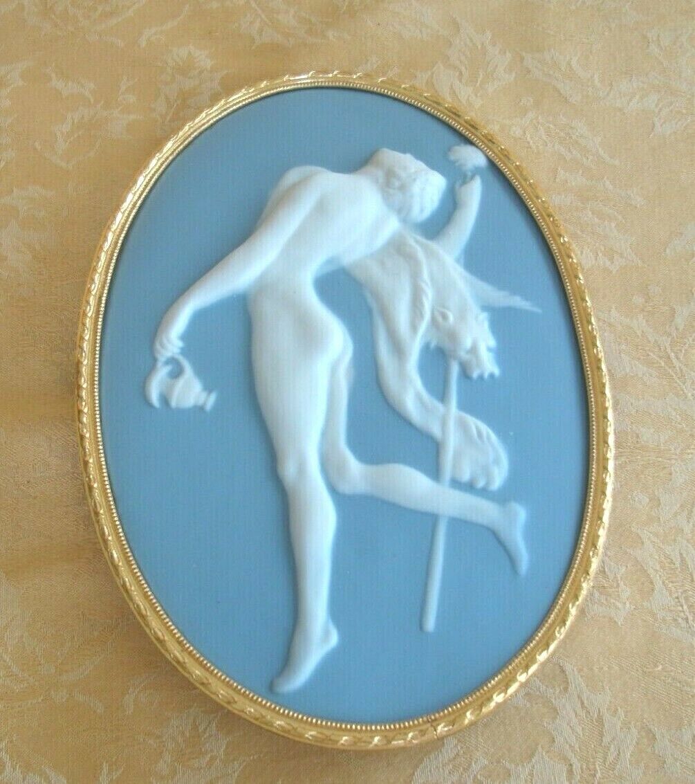 French Large Tharaud Limoges White on Blue Pate-sur-Pate Cameo Plaque God 1900s