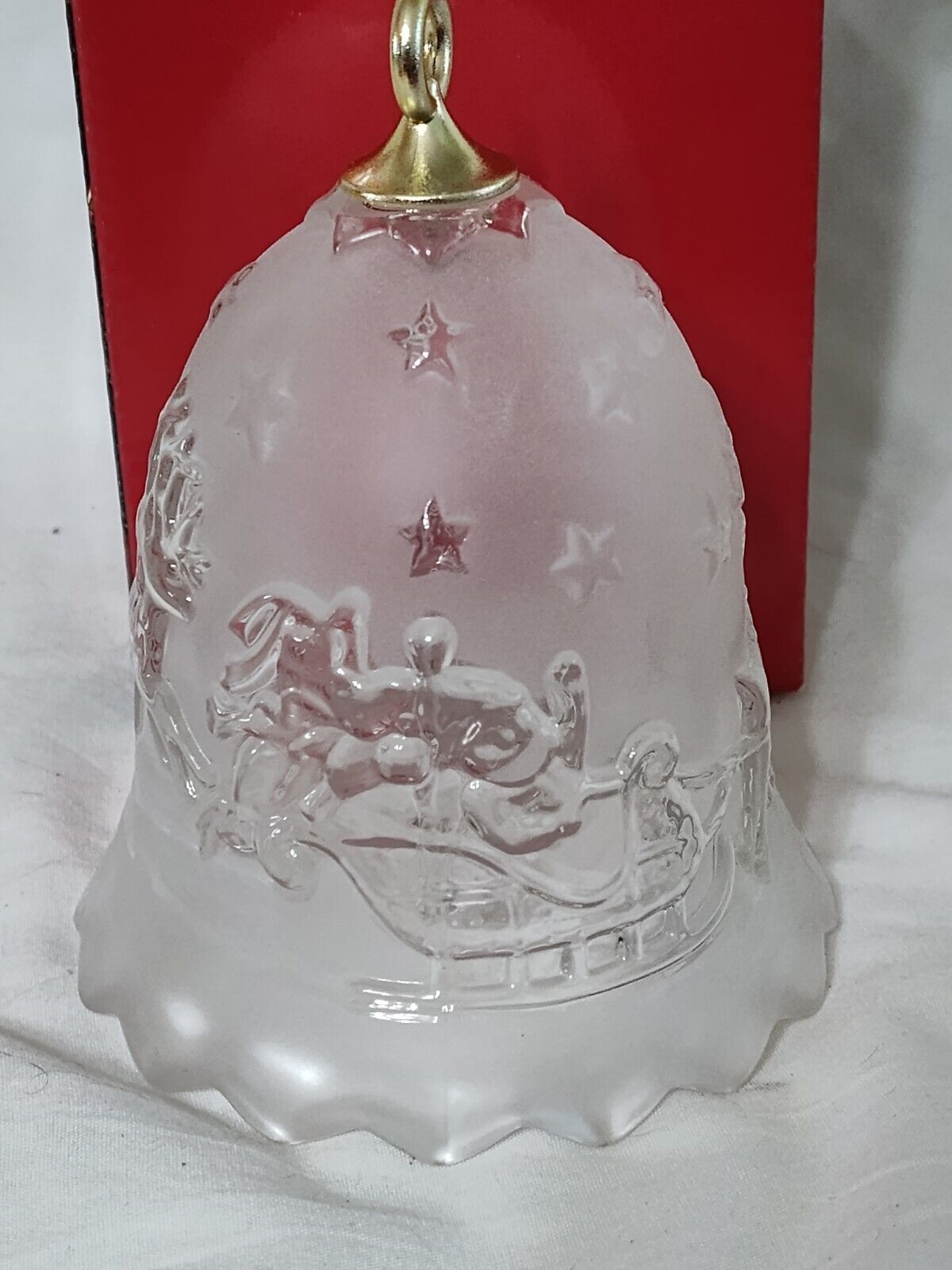 Mikasa Crystal Christmas Bell Silent Night Frosted Glass Embossed Santa Reindeer