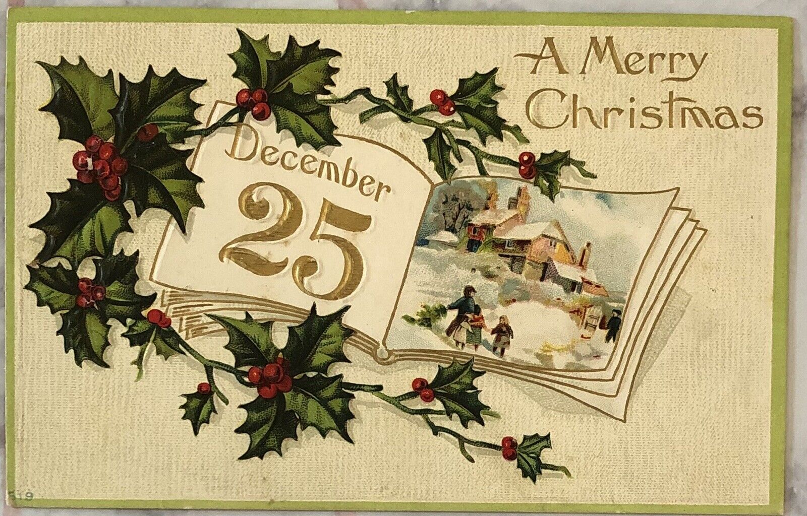 Postcard Vintage Artistic Embossed Merry Christmas.