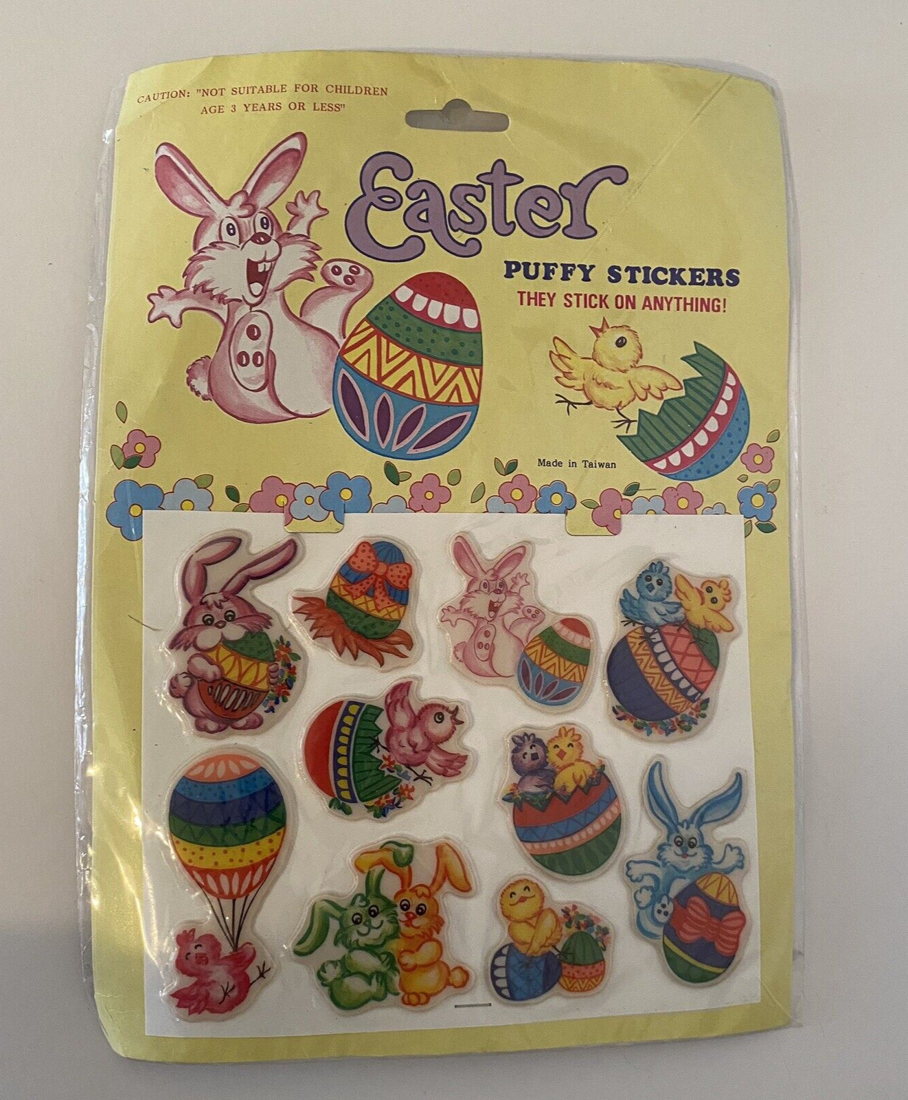 Vintage Easter Bunny Puffy Stickers Easter Eggs New Old Stock Taiwan