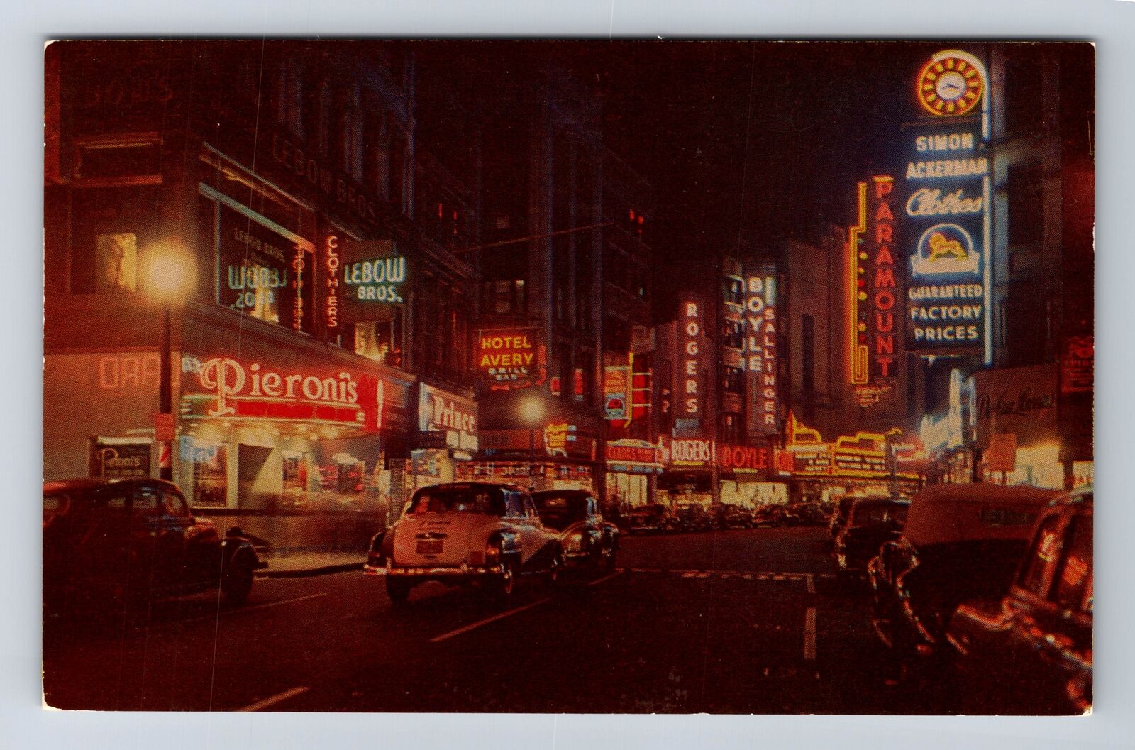 Boston MA-Massachusetts, Theatre District at Night, Antique Vintage Postcard