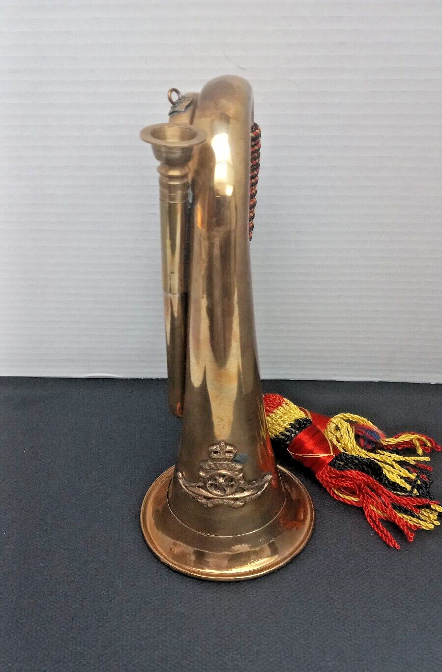 VINTAGE PRE WW11  BRITISH ROYAL NAVY BRASS BUGLE WITH ROPE AND TASSELS