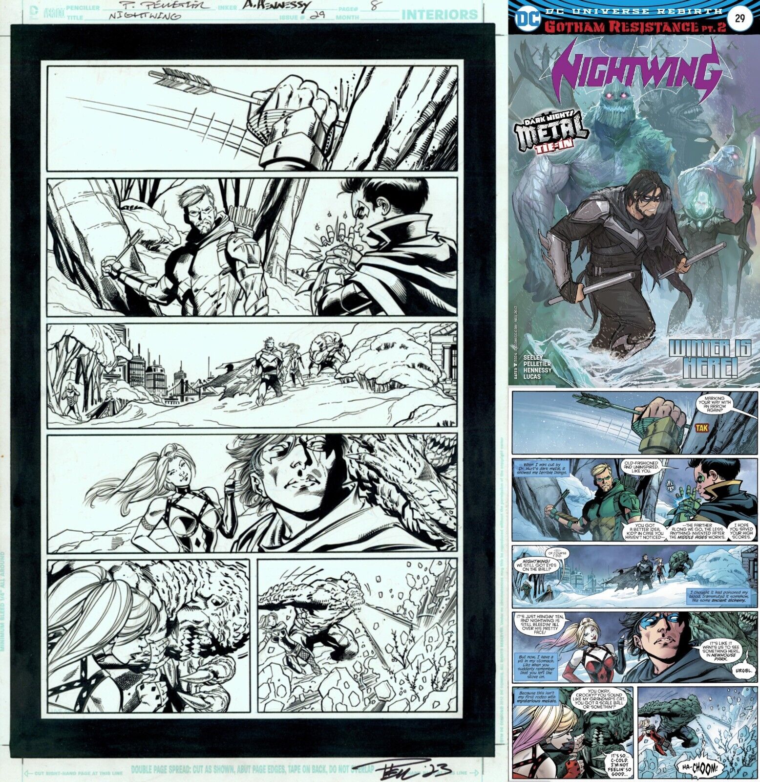 Pelletier Signed Nightwing 29 Original Art Harley Quinn Green Arrow Damian Wayne
