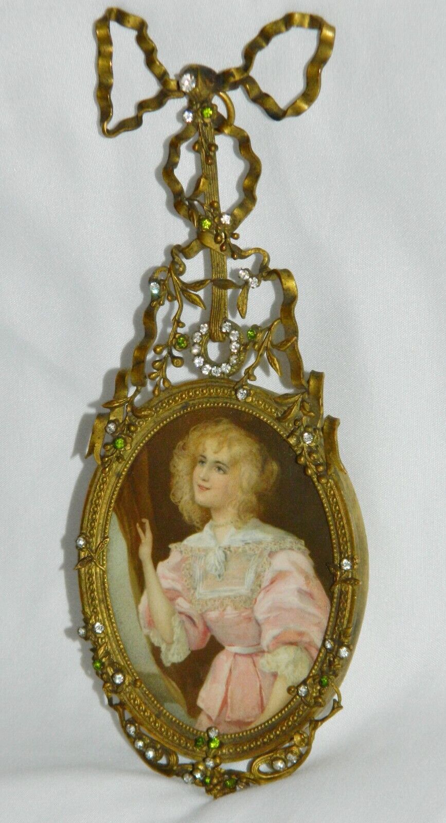 Early 1900 B. ALTMAN & Co. French Bronze Portrait Antique JEWELED Bow Frame