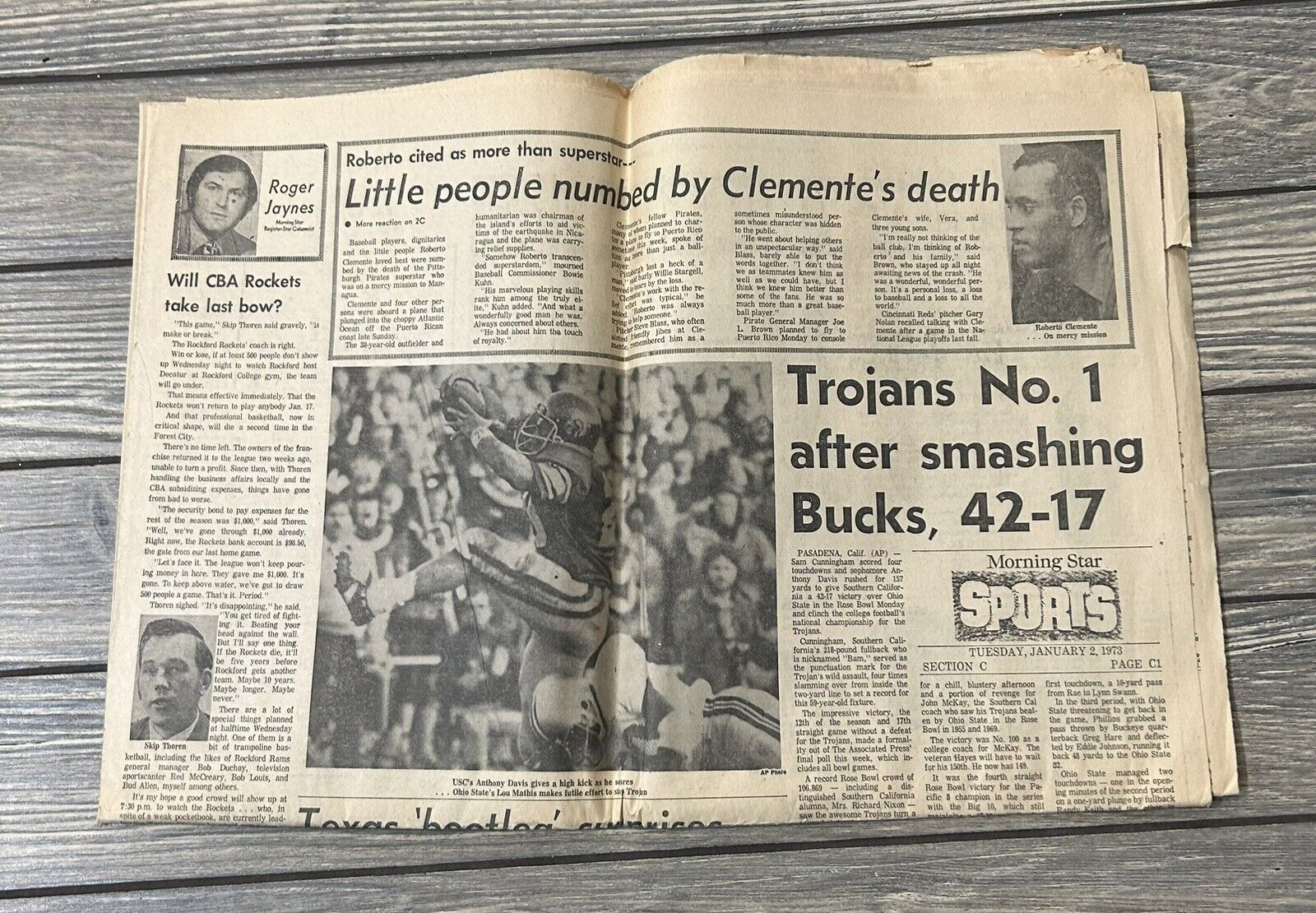 Vintage January 2 1973 Morning Star Newspaper Sports Section Collectible