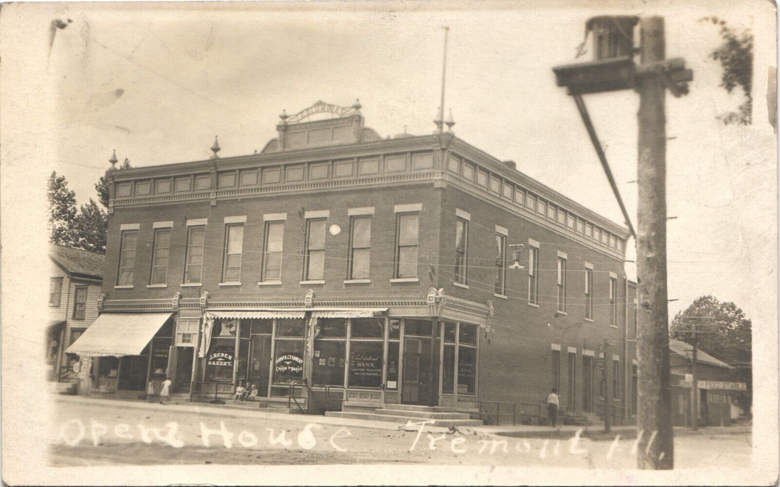 TREMONT, IL, OPERA HOUSE antique real photo postcard rppc ILLINOIS STREET c1910