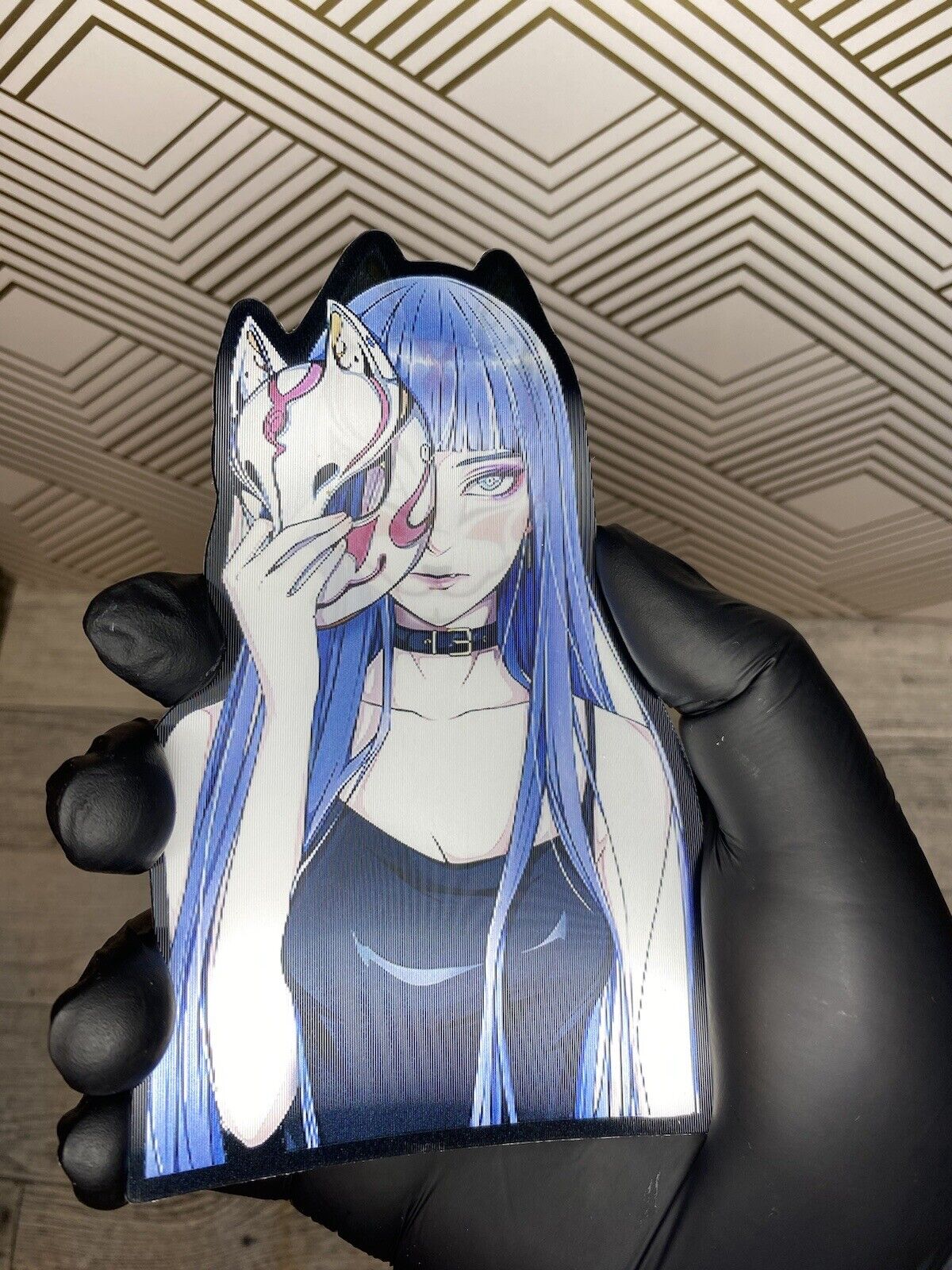 Kitsune Fox Mask Lady Waifu 3D Lenticular Motion Car Sticker Decal Peeker