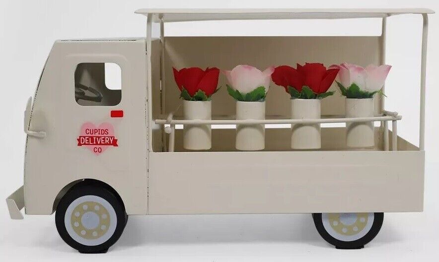 NEW Cupid Valentine\'s Day Small Metal Flower Delivery Truck Tiered Tray Decor