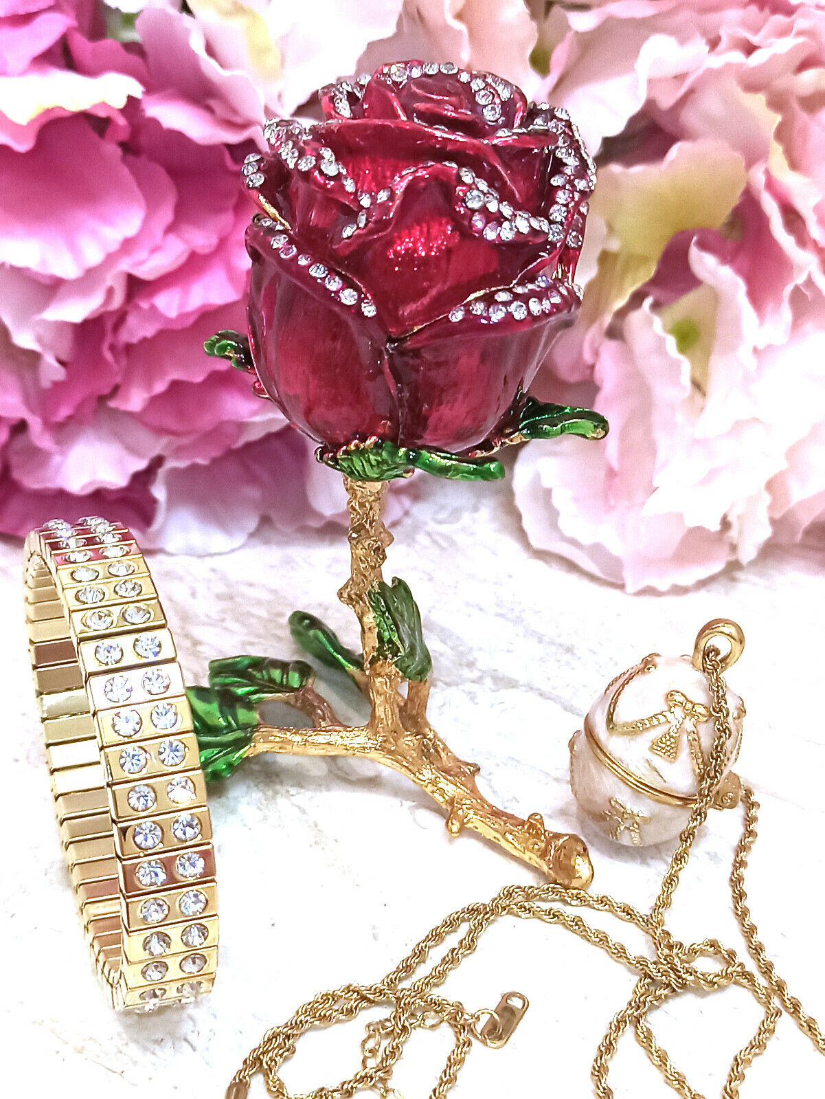 Luxury Valentine present Faberge Egg + Fabergé egg Necklace + Bangle 24k Gold HM