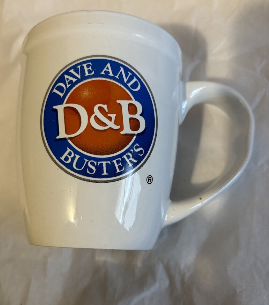 Vintage Dave and Busters Mug Cup Orange with Blue Logo Coffee Tea Large 16oz
