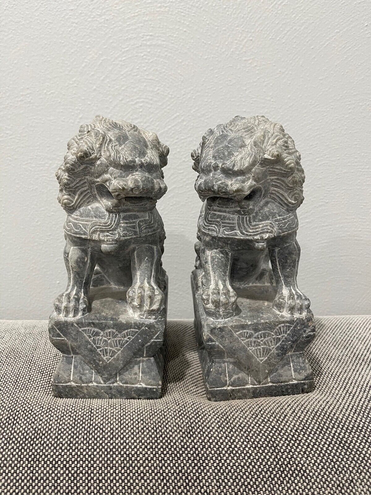Chinese Stone Carved Pair of Foo Dog Statues