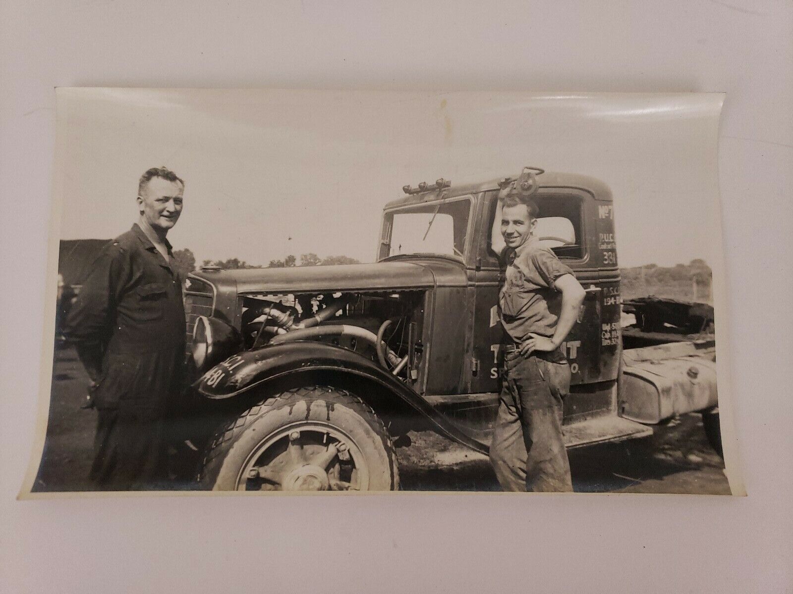 Vtg 1940s Black White Photograph American Auto Transit Springfield OH Truck Men