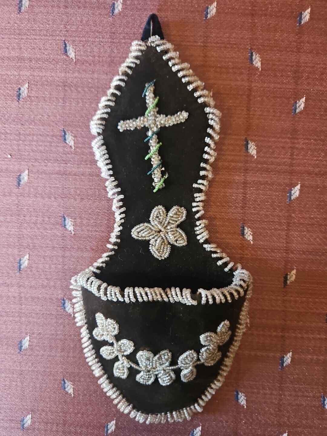 Antique Hand Beaded Hanging Rosary Holder