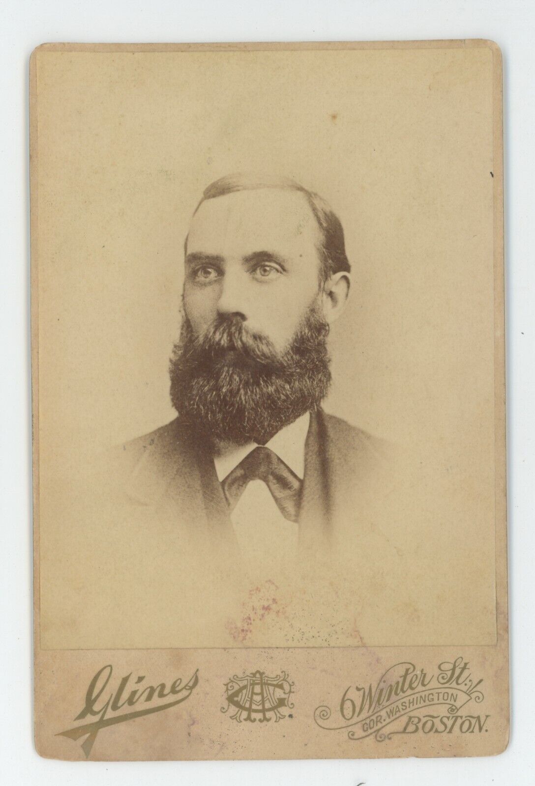 Antique c1880s ID'd Cabinet Card John M. Akerman With Thick Beard Boston, MA